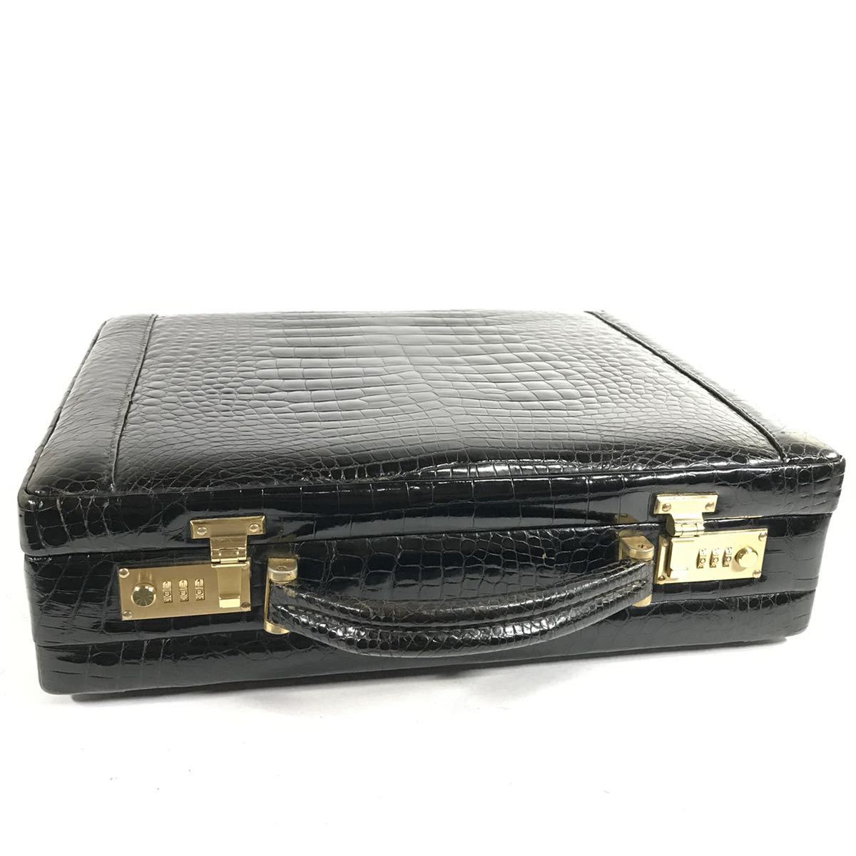 [ leak ski ] genuine article MORESCHI crocodile attache case business bag attaching trunk case black dial lock wani leather men's made in Italy 