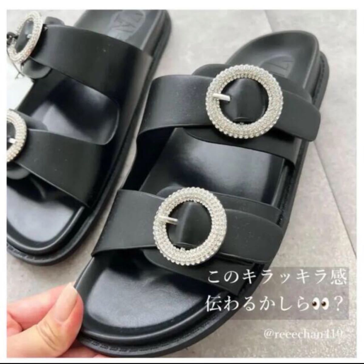 ZARA ラインストーンバックルフラットサンダル 36 | www.avredentor.com.br