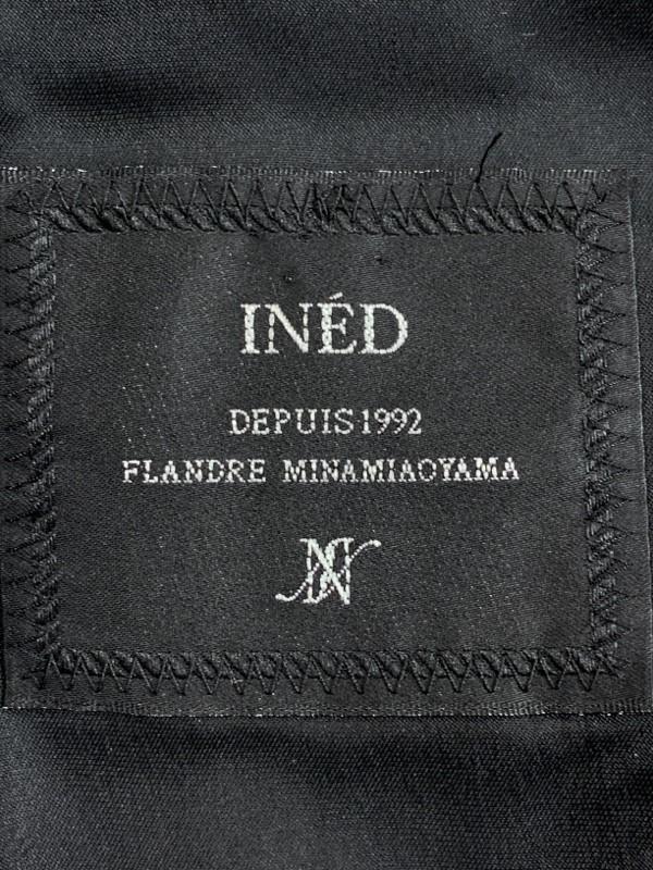 INED/ Ined / silk . formal setup / suit / pants suit / stripe / black / ensemble /1B jacket / flare pants 