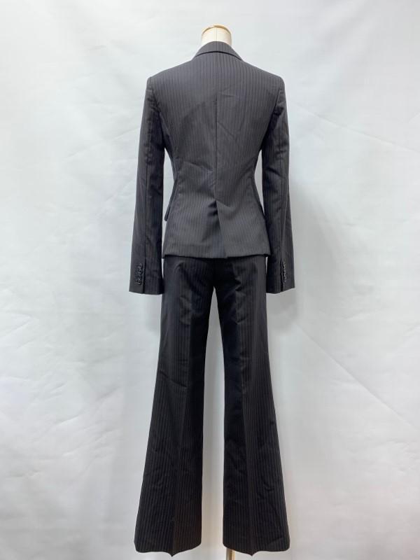 INED/ Ined / silk . formal setup / suit / pants suit / stripe / black / ensemble /1B jacket / flare pants 