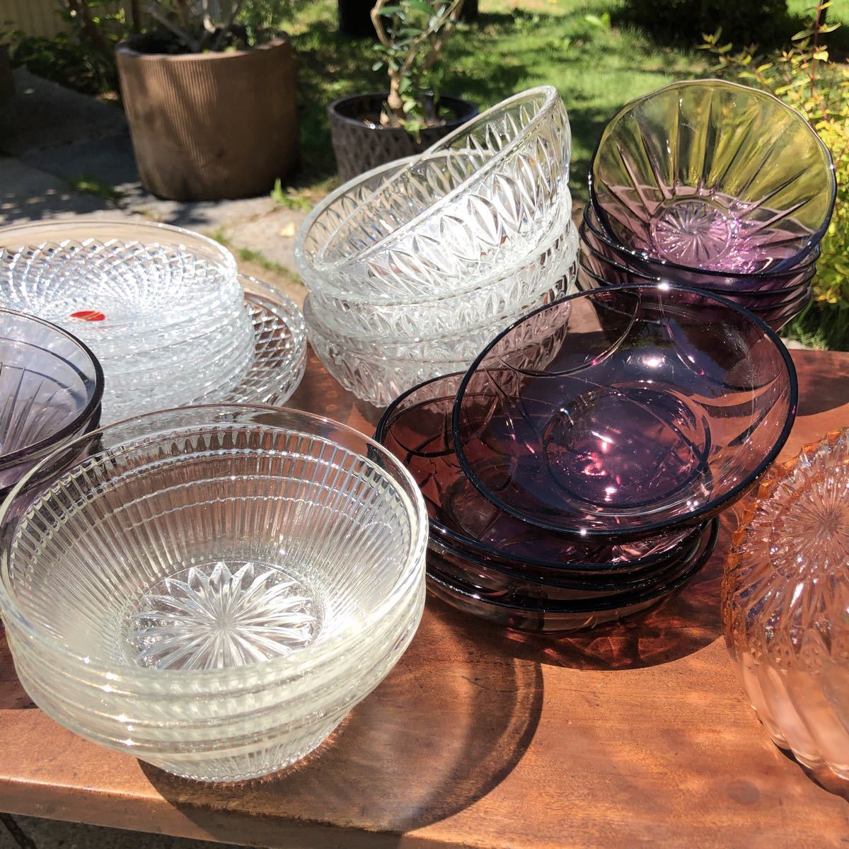 昭和レトロ　夏　プレスガラス　カットガラス　ガラス器　皿　小鉢　色ガラス　デザート　洋食　和食　_画像4