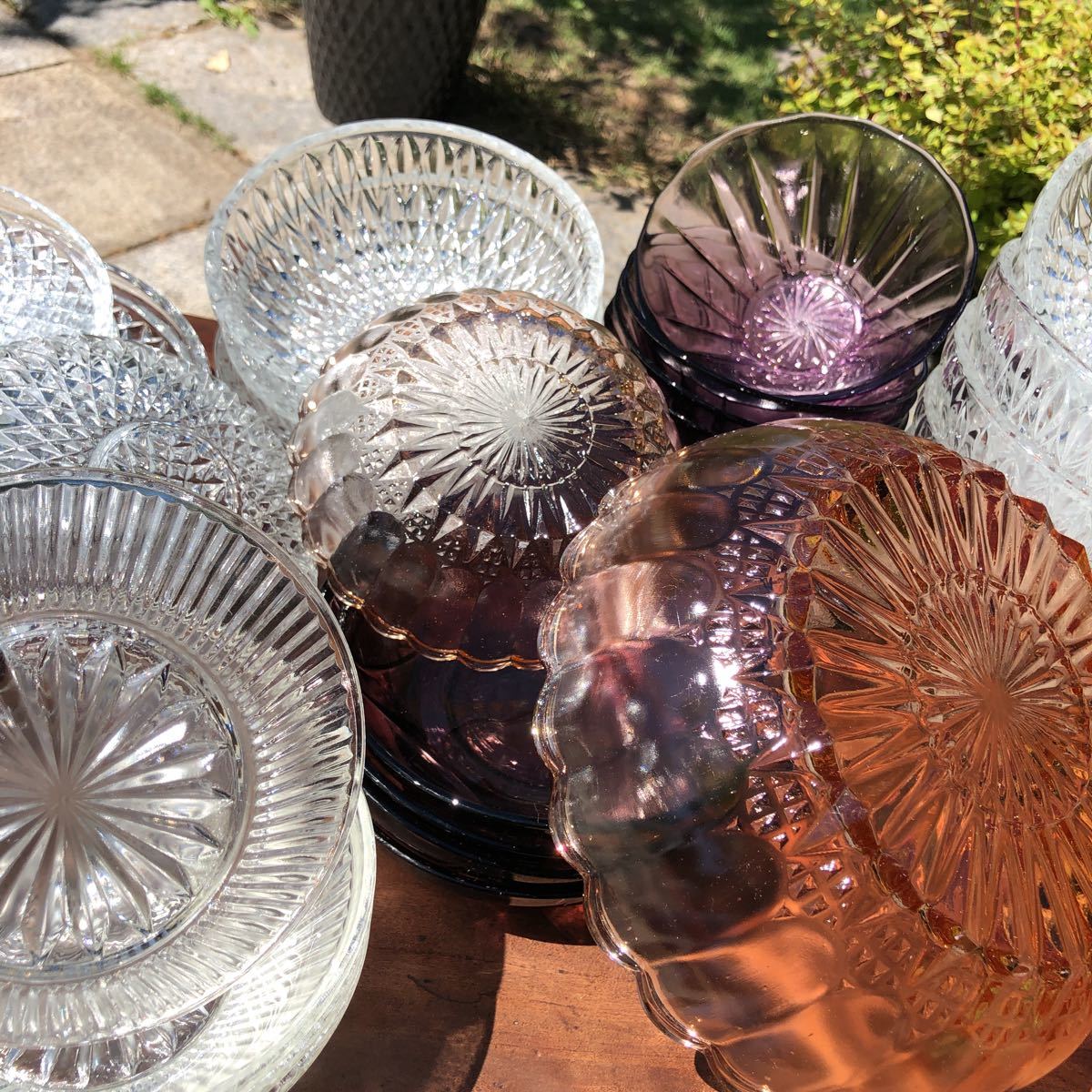 昭和レトロ　夏　プレスガラス　カットガラス　ガラス器　皿　小鉢　色ガラス　デザート　洋食　和食　_画像7