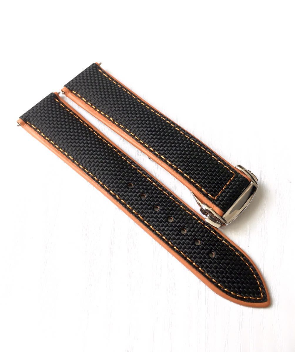 22mm wristwatch for exchange nylon × leather belt black × orange [ correspondence ] Omega Speedmaster / Seamaster / planet 