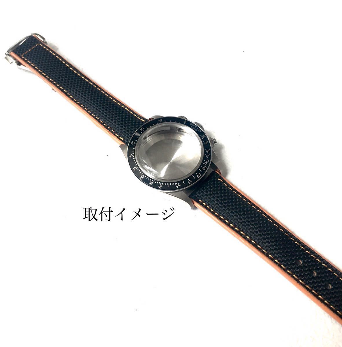 22mm wristwatch for exchange nylon × leather belt black × orange [ correspondence ] Omega Speedmaster / Seamaster / planet 