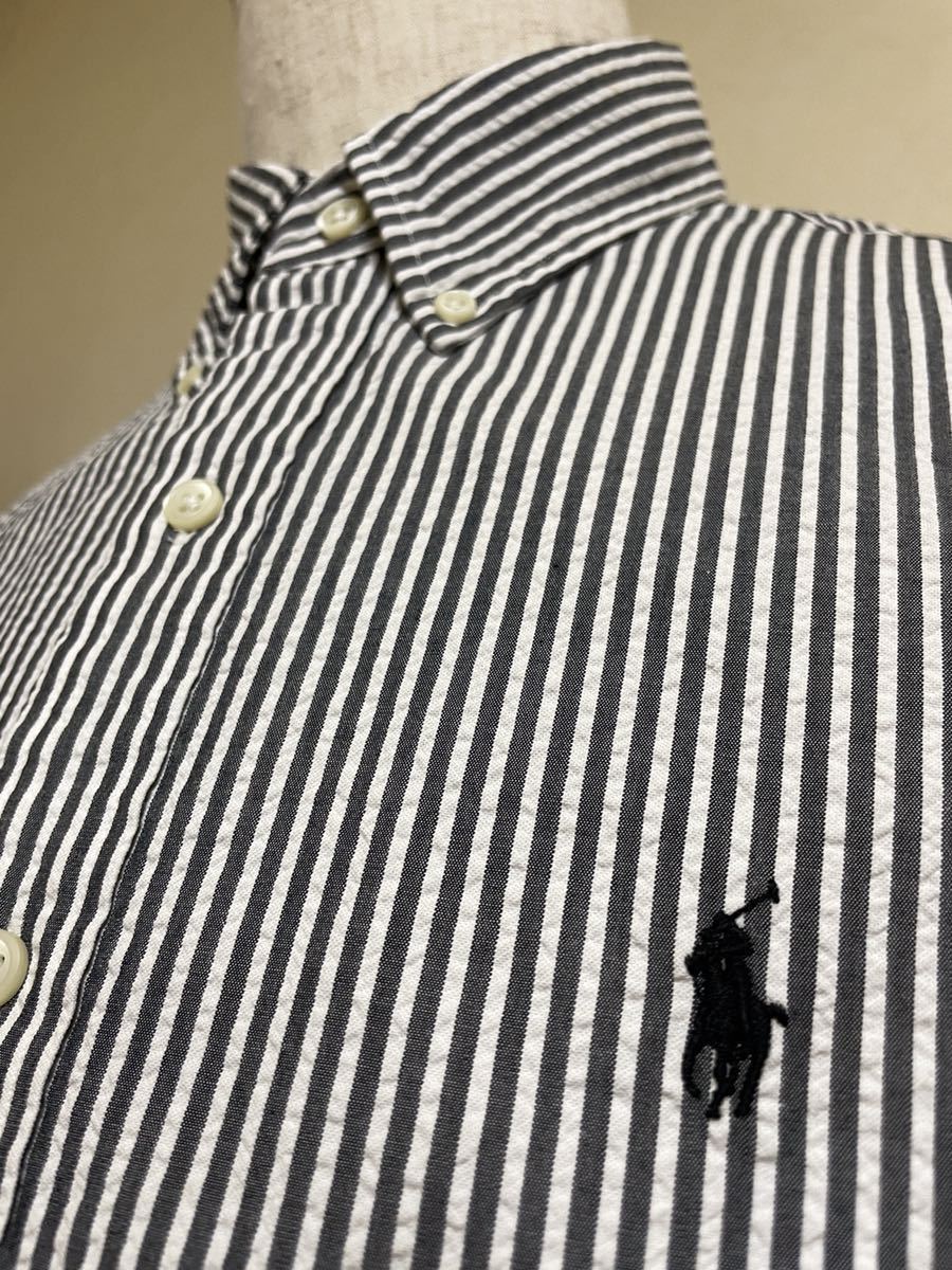 【新品】 Polo Ralph Lauren ポロ ラルフローレン ボタンダウン 皺加工 シャツ トップス サイズS 半袖 白 グレー ストライプ柄_画像10