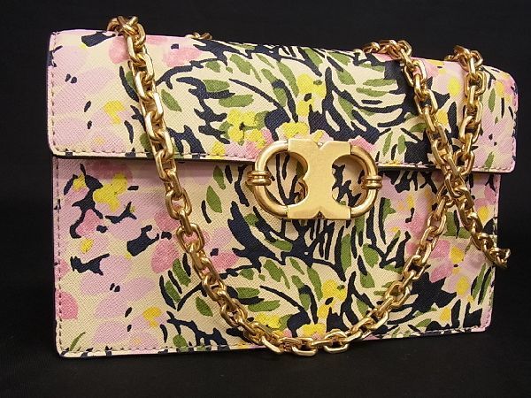 1円 ■極美品■ TORY BURCH トリーバーチ PVC チェーン ショルダーバッグ クロスボディ 斜め掛け 肩掛け ピンク系×マルチカラー AA6106yN_画像1