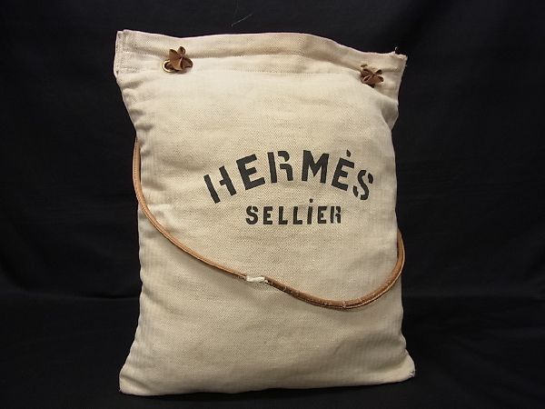 1円 HERMES エルメス アリーヌGM キャンバス トートバッグ ショルダー