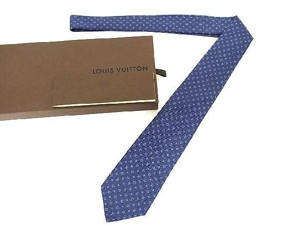 新品同様 LOUIS VUITTON ルイヴィトン シルク100％ モノグラム ネクタイ ビジネス 紳士 メンズ ブルー系 AA0536fK -  clinicacampinas.com.br