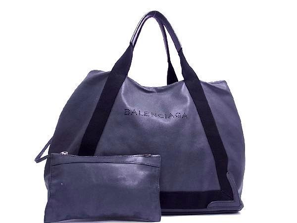 1円 BALENCIAGA バレンシアガ 339936 ネイビーカバス レザー ポーチ