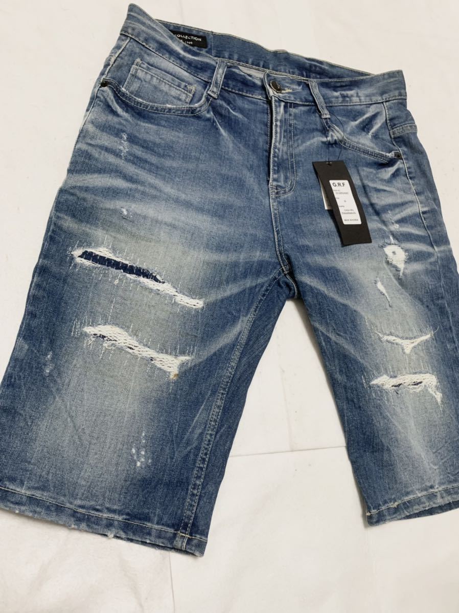 新品】GRF コレクション スキニー デニム ハーフパンツ ダメージ加工 韓国製 サイズ32|PayPayフリマ