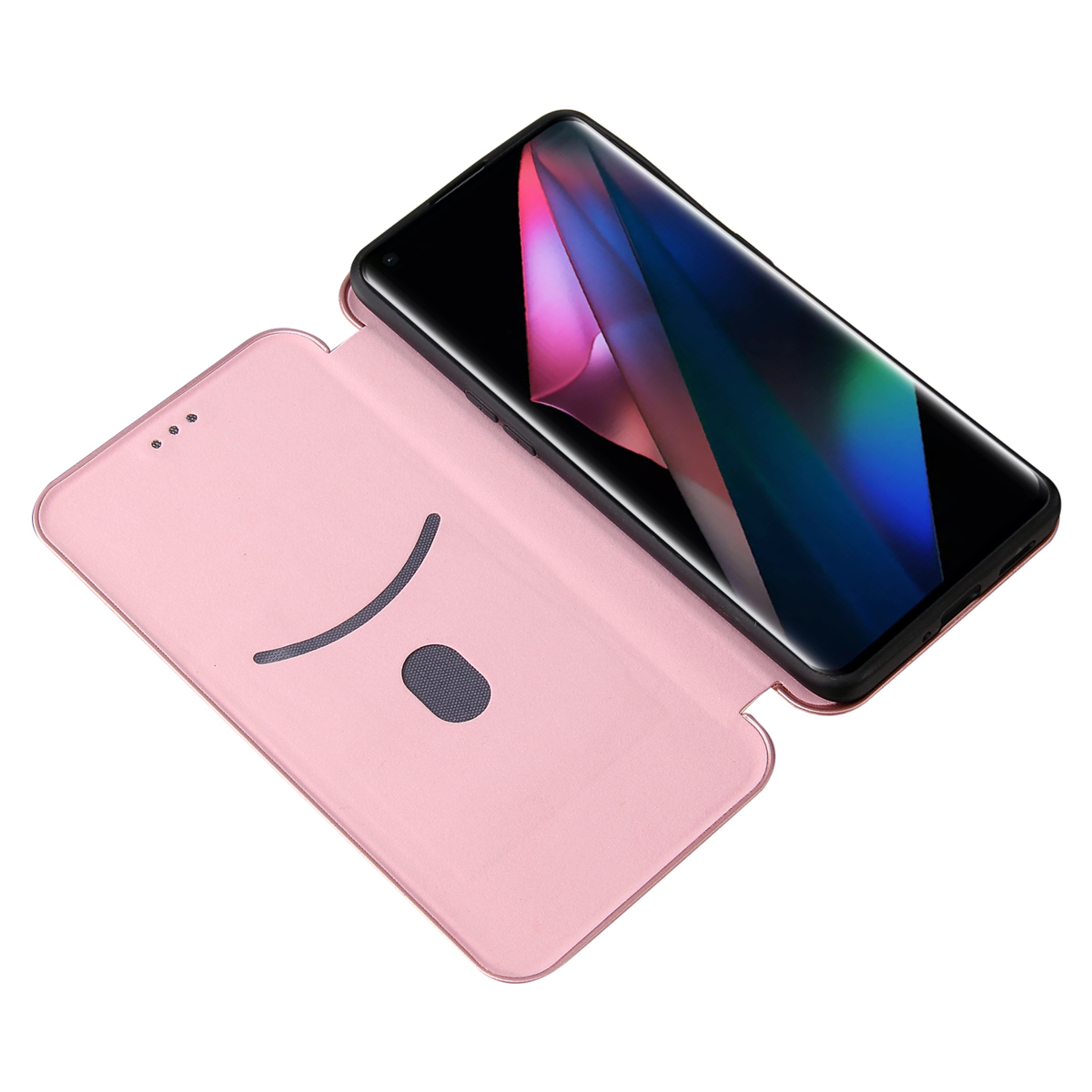 OPPO Find X3 Pro OPG03 手帳型 カーボンケース マグネット式 カード収納 落下防止 横開き型 ローズゴールド_画像5