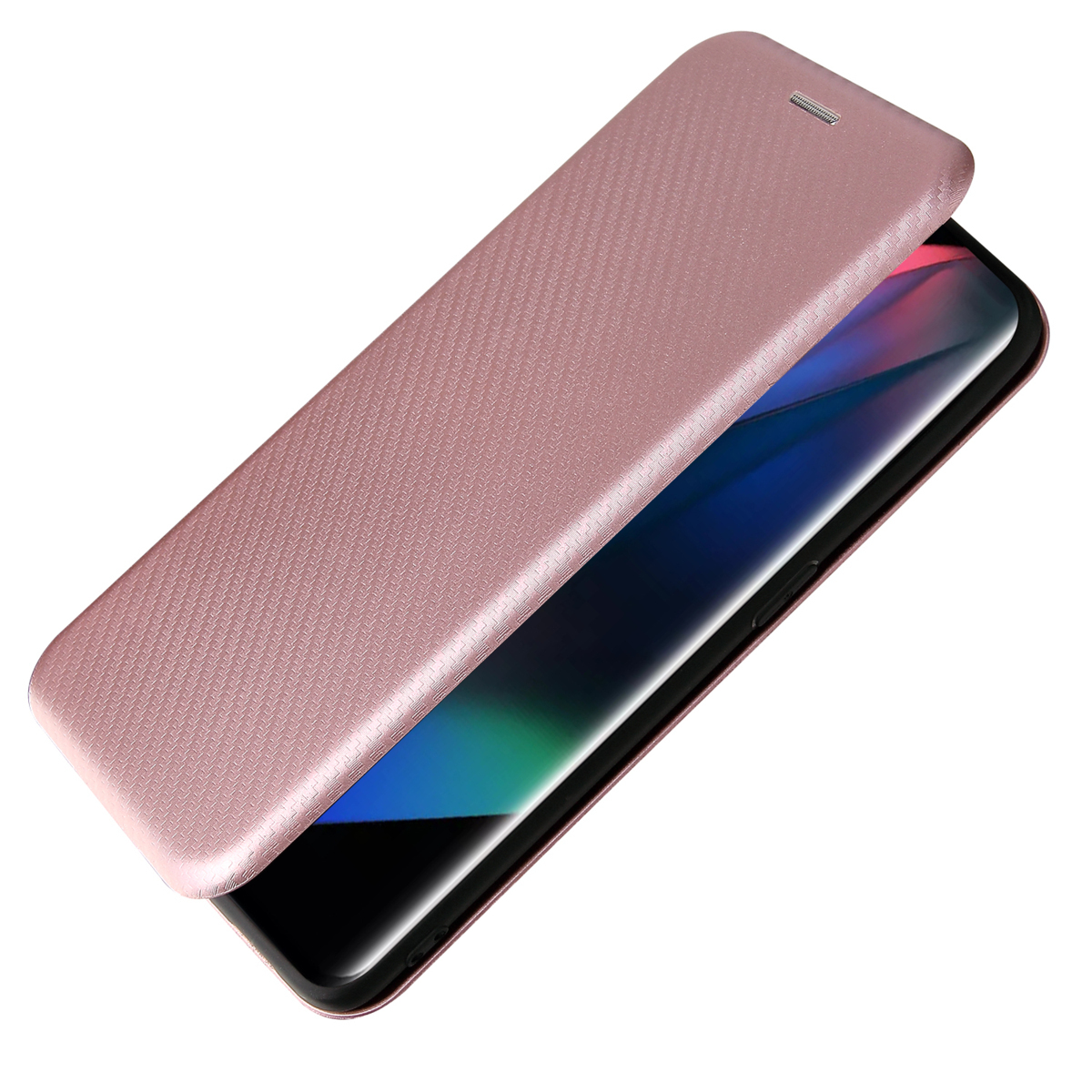 OPPO Find X3 Pro OPG03 手帳型 カーボンケース マグネット式 カード収納 落下防止 横開き型 ローズゴールド_画像4