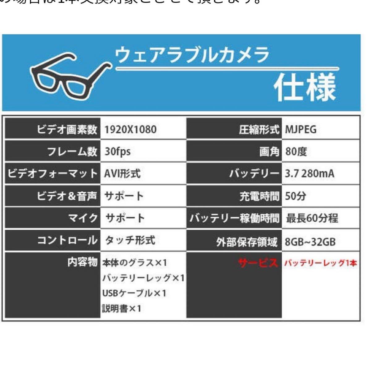新品】カメラ付きメガネ・透明グラスのフルHDカメラ内蔵、度ありレンズ