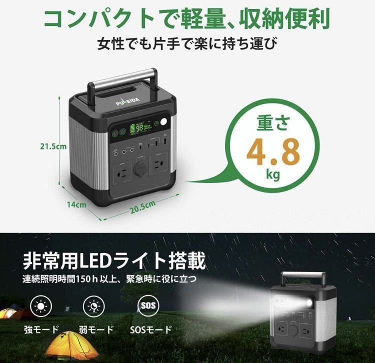 ポータブル電源 140000mAh/518Wh 3.5時間で満充電 アウトドア 家庭用蓄電池 非常用電源 純正弦波AC(600W 瞬間最大950W) PSE認証_画像6