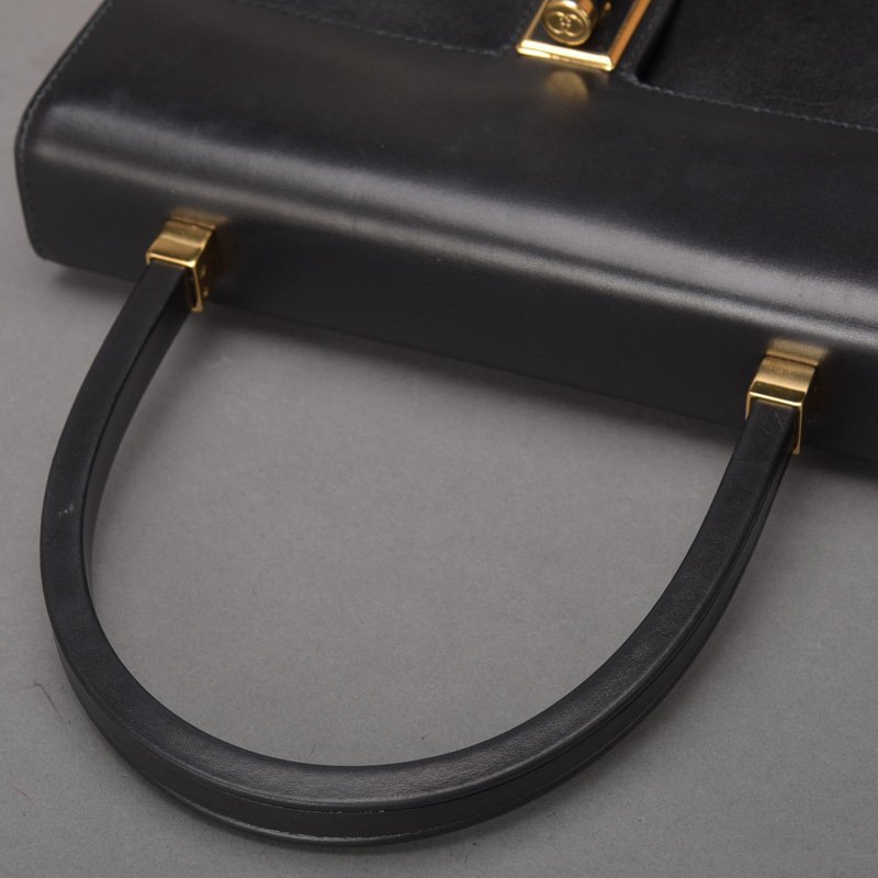 超レア 美品 GUCCI オールド グッチ ハンドバッグ フォーマル レザー ブラック ゴールド金具 ターンロック トップハンドル 鞄 