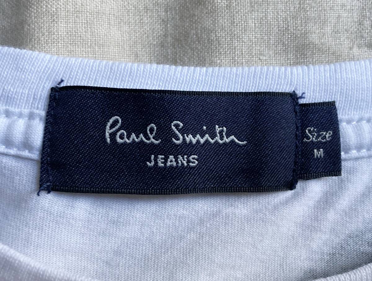 Paul Smith Jeans ポールスミス ジーンズ Laterally Thinking 総柄 フェザー 羽根 半袖 コットン Tシャツ  カットソー 白 M ◇7