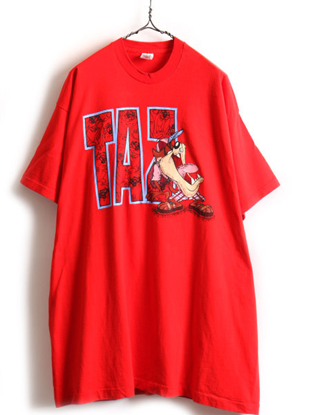 90s USA製 大きいサイズ XXXL ■ ワーナー タズマニアンデビル プリント 半袖 Tシャツ ( メンズ ) 古着 オールド ルーニー テューンズ 赤