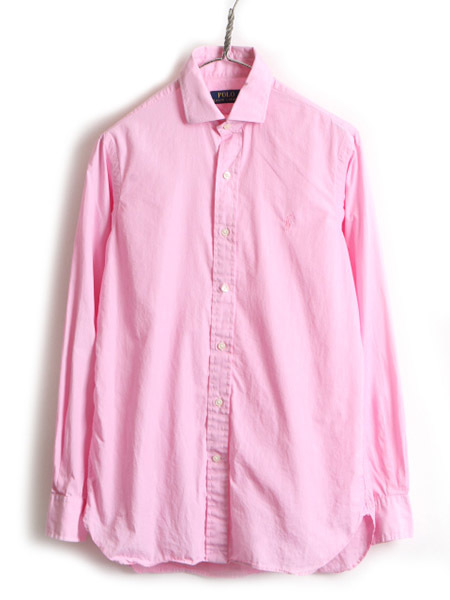 美しい  ドレスシャツ ピンク ポニー刺繍 ワンポイント ポロ POLO 古着 S メンズ 1/2 14 シャツ 長袖 マチ付き  ラルフローレン ポロ POLO Sサイズ
