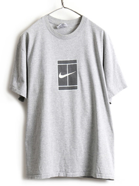 90s オールド ■ NIKE ナイキ テニス スウォッシュ ロゴ プリント 半袖 Tシャツ ( メンズ L ) 古着 90年代 クルーネック プリントTシャツ