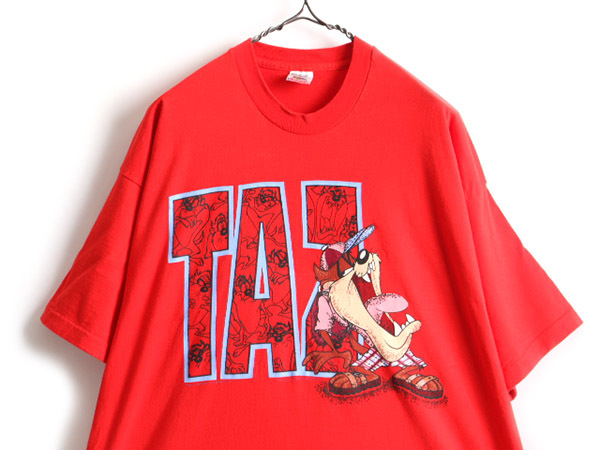 90s USA製 大きいサイズ XXXL ■ ワーナー タズマニアンデビル プリント 半袖 Tシャツ ( メンズ ) 古着 オールド ルーニー テューンズ 赤_画像2