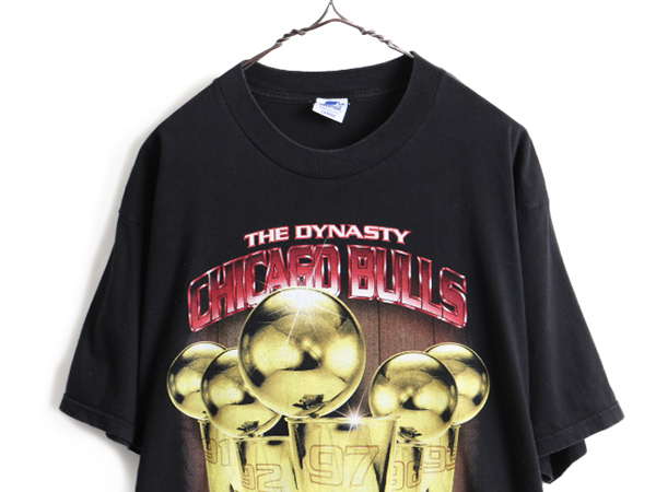90s USA製 人気 黒 ■ STARTER NBA オフィシャル シカゴ ブルズ プリント 半袖 Tシャツ ( メンズ L ) 古着 90年代 オールド キャラ バスケ_画像2