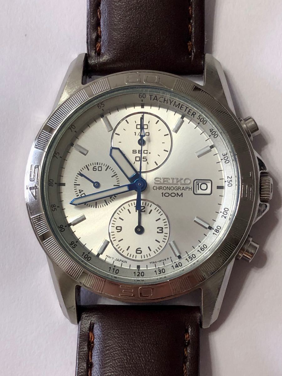 【珍品・レア】SEIKO 腕時計 クロノグラフ 変わりベゼル・青針・希少な完動品 電池交換済 ご相談・質問歓迎します|