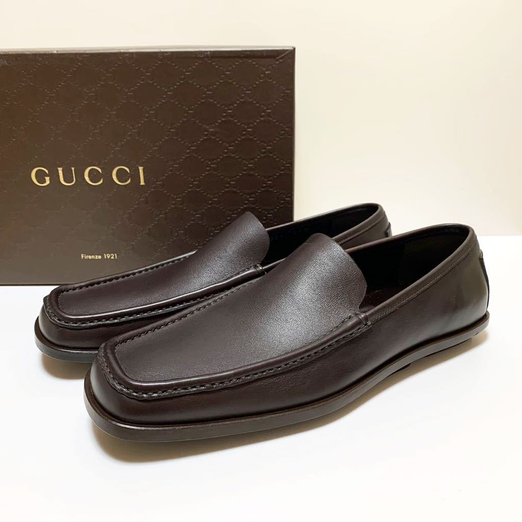 ☆未使用 グッチ GUCCI スクエアトゥ プレーン レザー ローファー