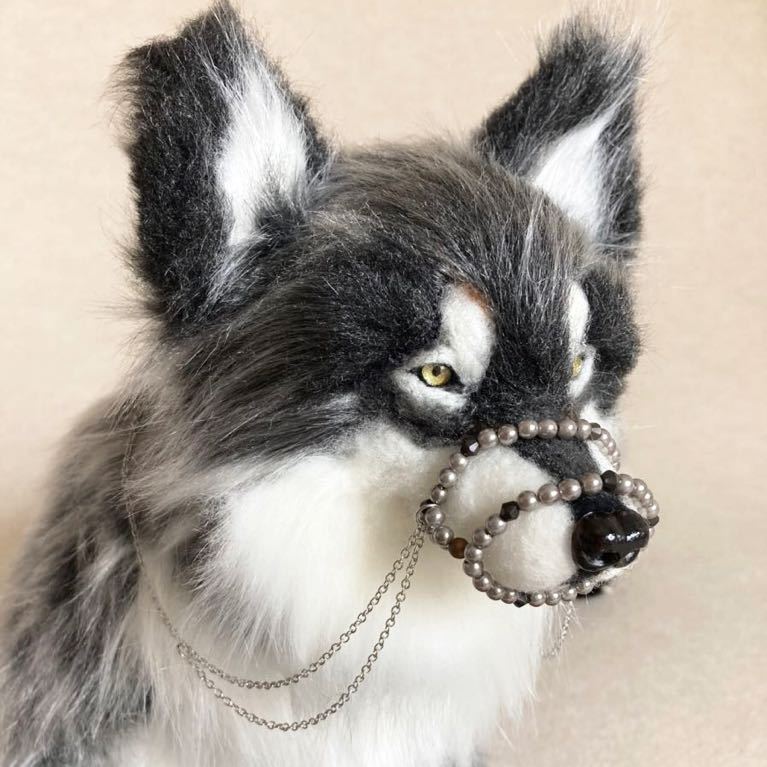 雪灯り*・゜゜・*:.ハンドメイド 銀狼 口輪 オオカミ アートドール 幻