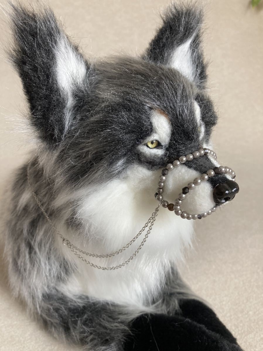 雪灯り*・゜゜・*:.ハンドメイド 銀狼 口輪 オオカミ アートドール 幻