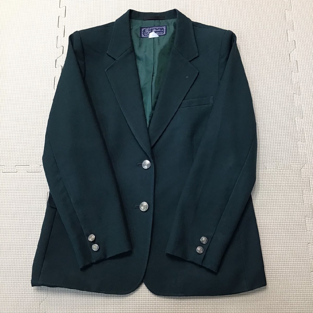 OT492(中古) 栃木県 上河内中学校(旧制服) 7点セット /165A/W69/緑/ブレザー/ベスト/ブラウス/吊りスカート/リボン/制服/女子学生/卒業生品_画像2