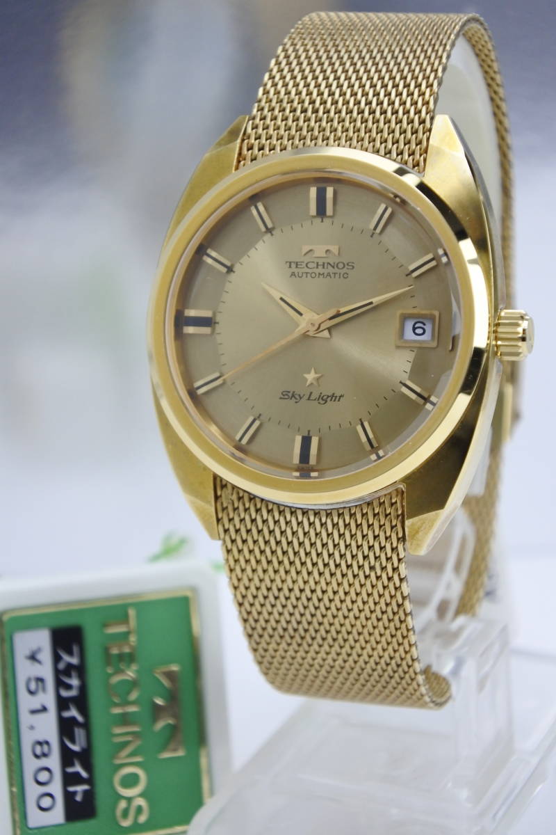 ☆☆☆1970年代製　スイス名門 TECHNOS Sky Light World Wide 高級自動巻紳士腕時計 ベルトは金張　希少お洒落文字盤 デッドストック品