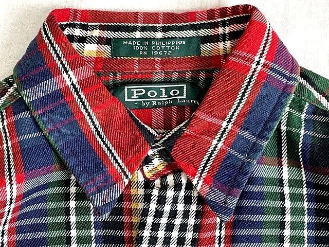 90's ラルフローレン Polo Ralph Lauren ヘビーネル シャツ 長袖 チェック ラグ ボーイズL [l-0283]_画像3