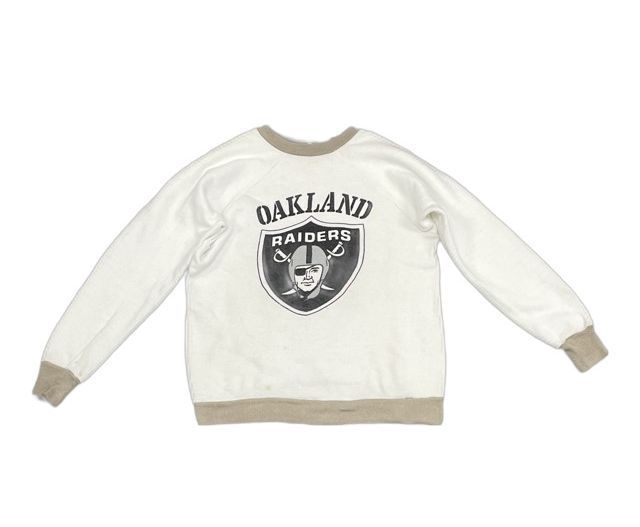 60's 70's NFL オークランド レイダース時代 OAKLAND RAIDERS ビンテージ スウェット ツートン ラグラン 染み込み BOYS XL [l-0305]