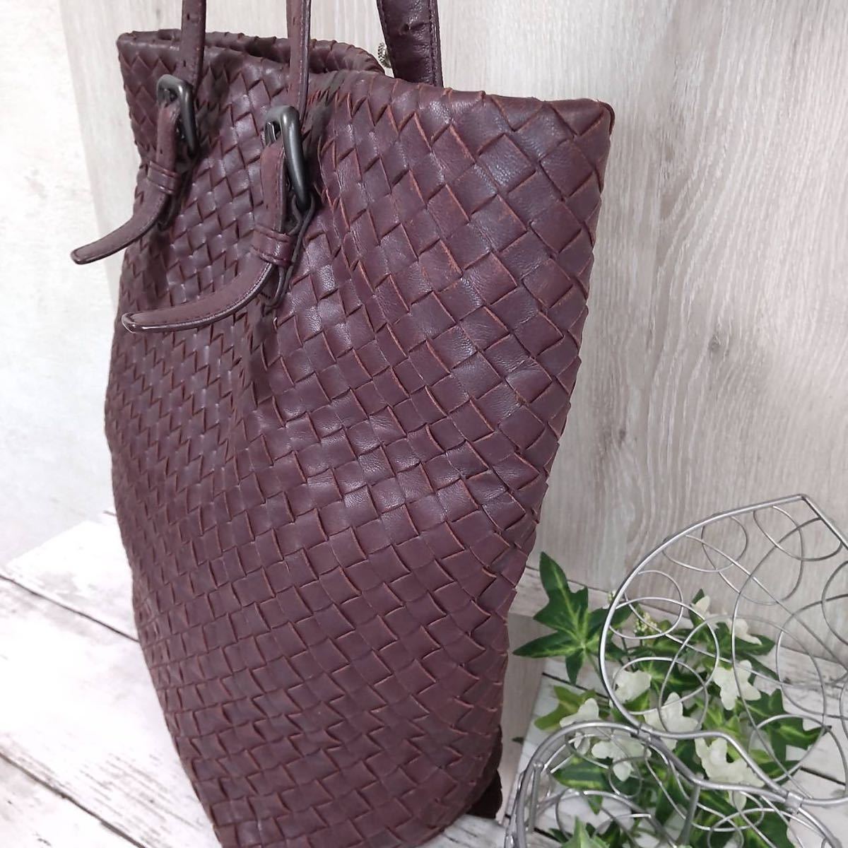 1円【ほぼ未使用！ 入手困難】超希少色 BOTTEGA VENETA ボッテガ ヴェネタ ハンドバッグ ショルダー トート イントレチャート レザー 紫_画像2