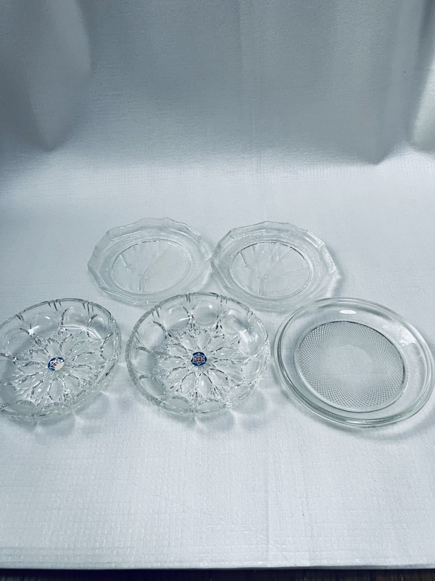  новый товар 　 Сёва  ретро   стекло  тарелка   5 шт.  комплект  　 винтаж 　 стекло  столовая посуда  