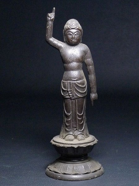 △60G851△仏教美術・古銅製誕生仏・立像・重量約300g