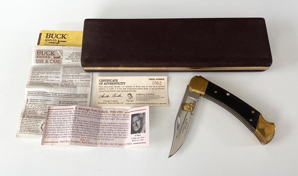 希少 Buck 限定ナイフ　Knife Buck Custom 110 Al Buck Memorial Edition in Display Box Number 0962/2500 フォールディングナイフ ナイフ