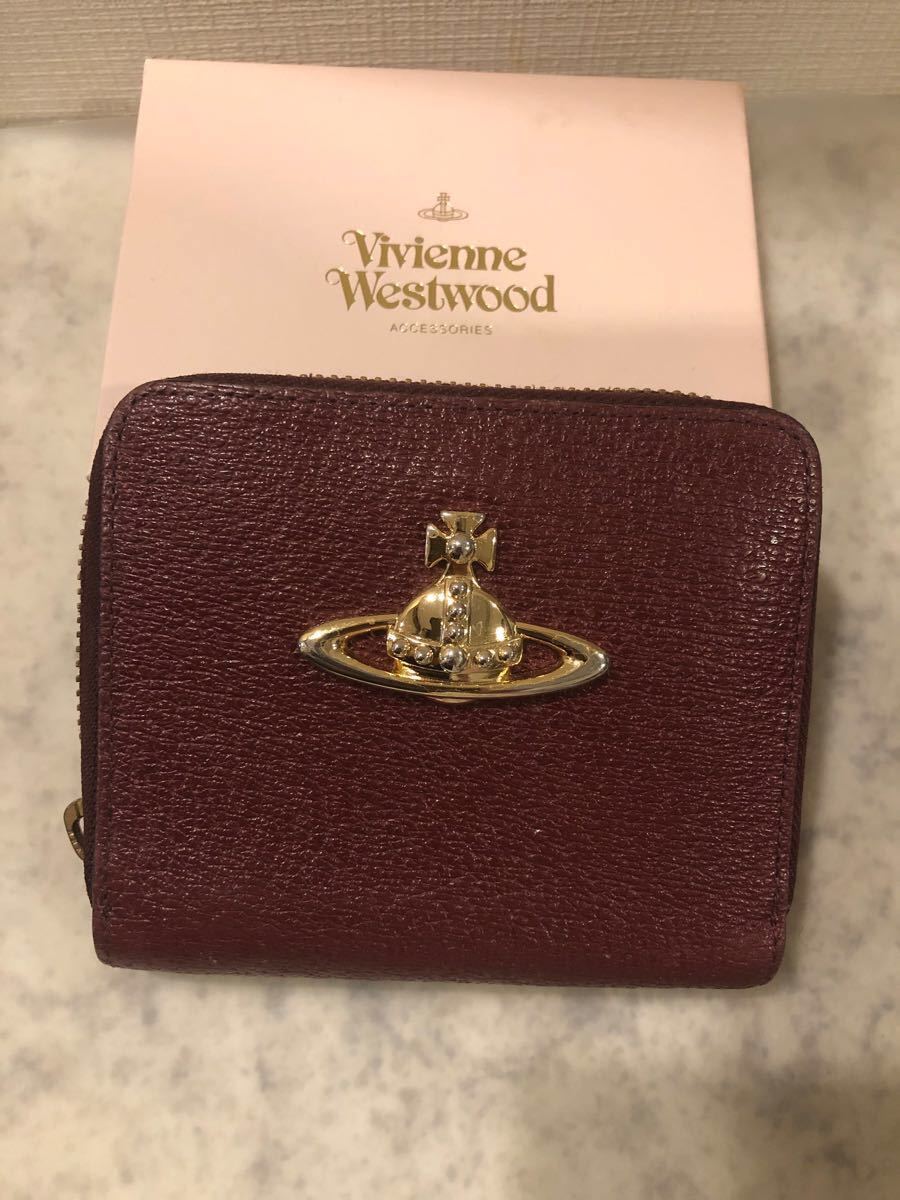 訳あり　ヴィヴィアンウエストウッド Vivienne Westwood ラウンドファスナー 二つ折り財布 財布 牛革 ワインレッド
