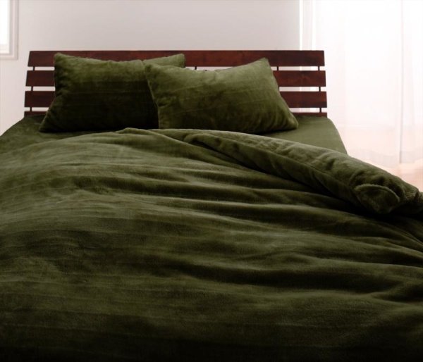 上質マイクロファイバー 布団カバーセット ベッド用４点(枕カバー２枚+掛け布団カバー+ボックスシーツ) ダブルサイズ 色-グリーン