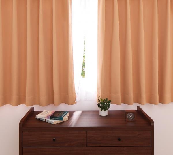１級遮光 ドレープカーテン (幅100cm×高さ205cm)の２枚セット 色-アプリコット /国産 日本製 防炎 遮熱 洗える