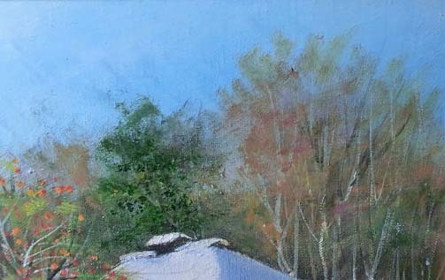480558 油彩 川幡瑞穂 作「初雪晩秋」(F3)画家・額装・風景画・古