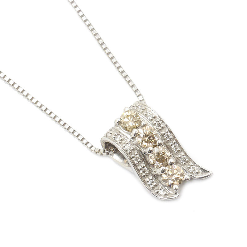 ブラウンダイヤモンドネックレス K18WG・ダイヤ0.65ct リボンモチーフ