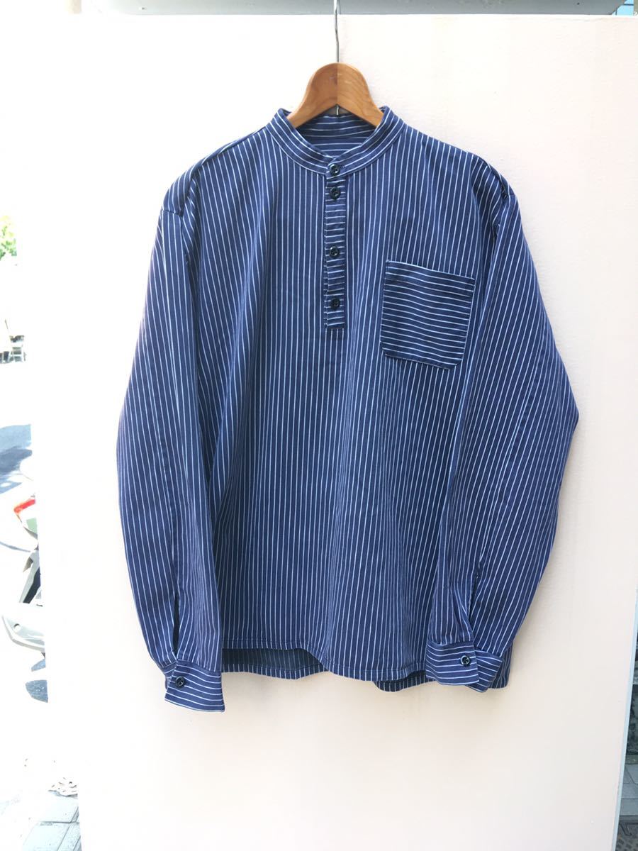 ヨーロッパ古着 shirt smock プルオーバーシャツ スモック シャツ ストライプ 長袖半袖 MV931_画像2