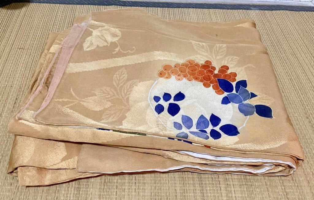 21574円 豊富な品 正絹 アンティーク 紋錦紗に花車と一つ紋 日本画から抜出たような意匠の7歳用祝着