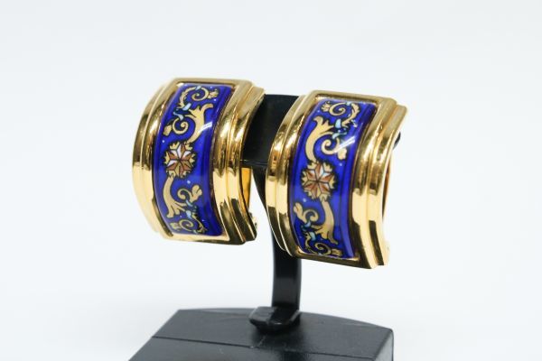 美品 エルメス エマイユ クリップ イヤリング ロイヤルブルー ゴールド