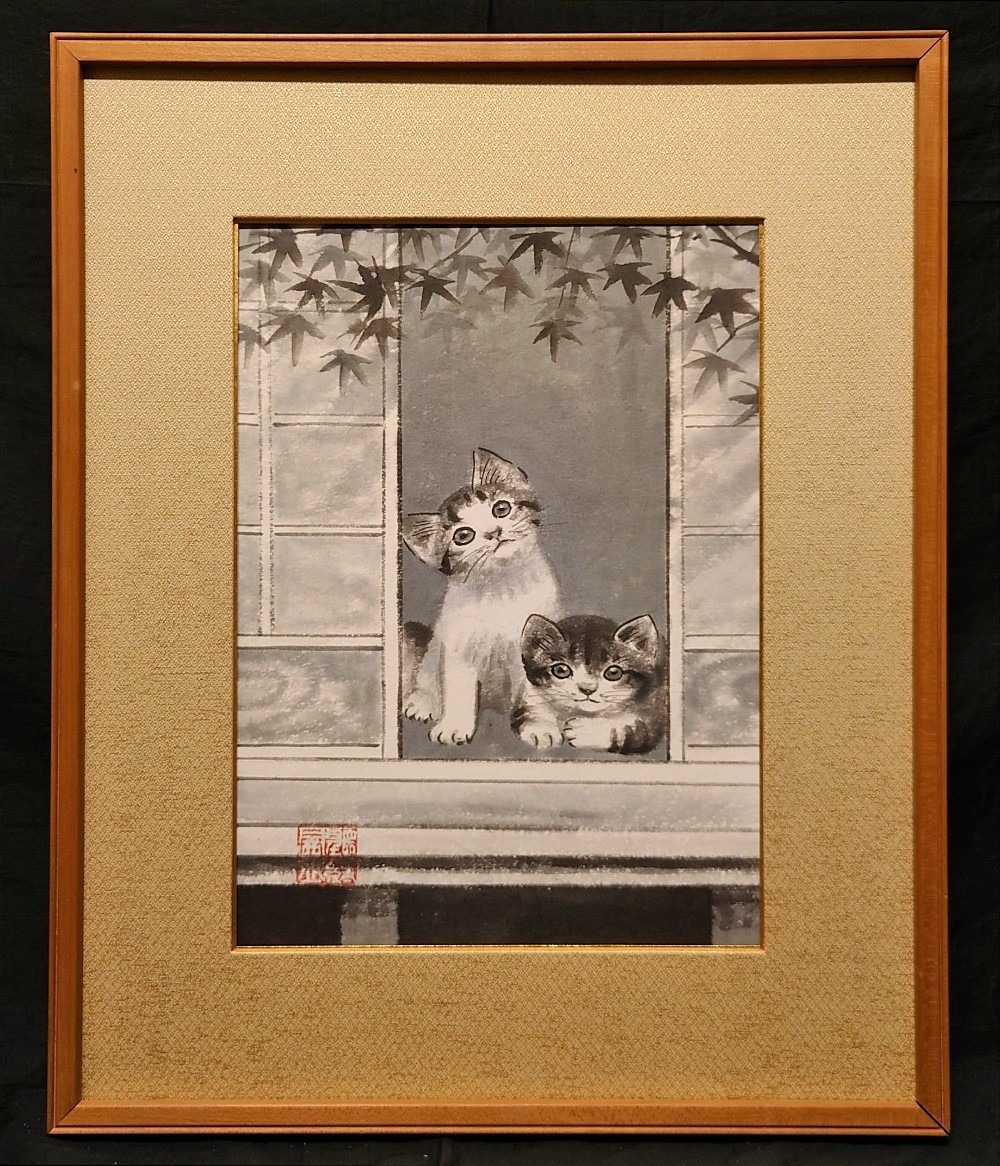 絵画 仔猫 Yahoo!オークション - 【真作】孤高の画家 穐月明「仔猫」4号 共
