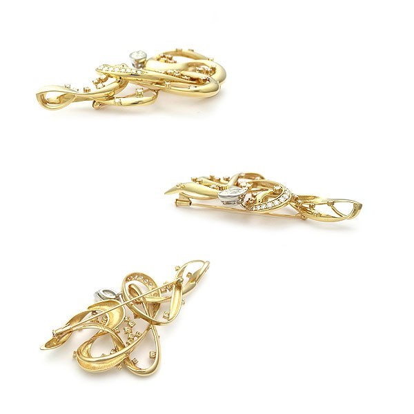 【緑屋質屋】特選ハイジュエリー　ダイヤモンドブローチ　1.06ct　K18YG/WG【中古】