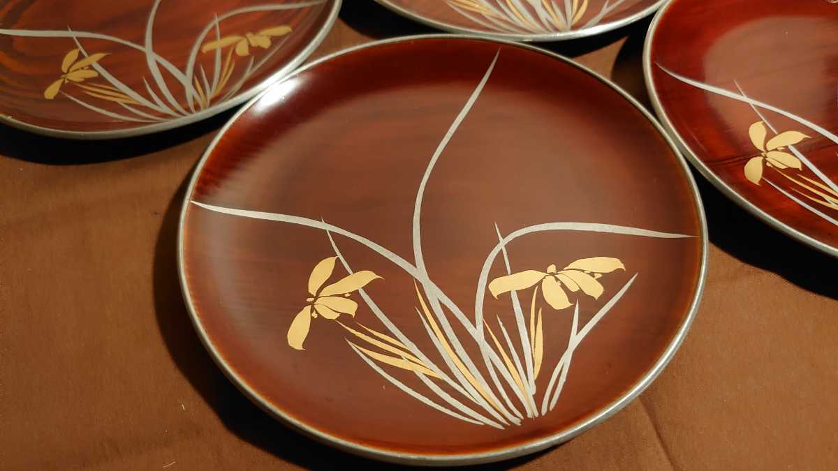 マーケット 輪島塗 栗色 菓子皿 漆器 アンティーク輪島塗 茶道具 4客