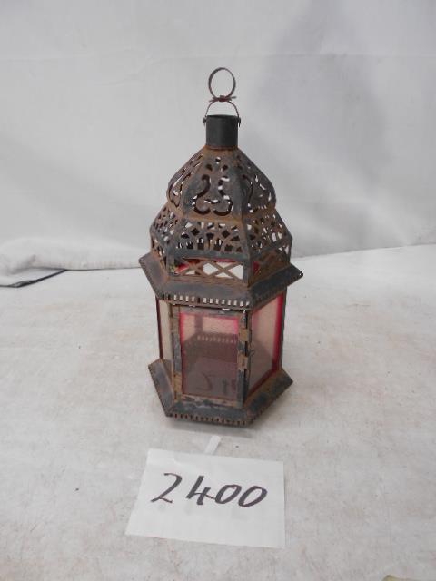 大雅堂2400 時代ブリキ製 吊りランプ ガラス入り 古いブリキ灯籠