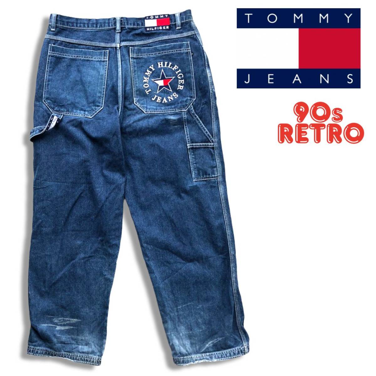 90s トミージーンズ デニムペインターパンツ 36 Tommy Jeans Hilfiger ヒルフィガー ストリート スケーター バギーパンツ  ワイドパンツ SK8